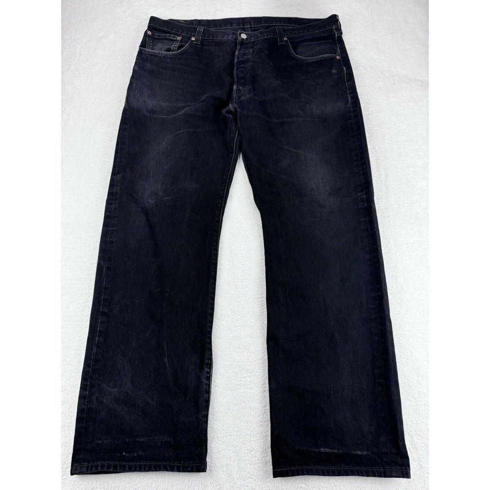 Levis 501 Jeans VTG Men 42x32 Black Straight Button Fly Denim